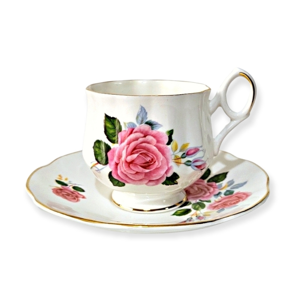 Vintage Royal Dover Bone China Pink Rose Tea Cup And Saucer